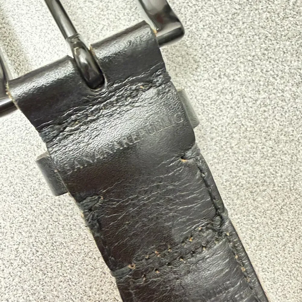 Banana Republic Cotton Leather Belt Mens 36 Olive Black Metal Buckle 1.5in Prep - Picture 7 of 8